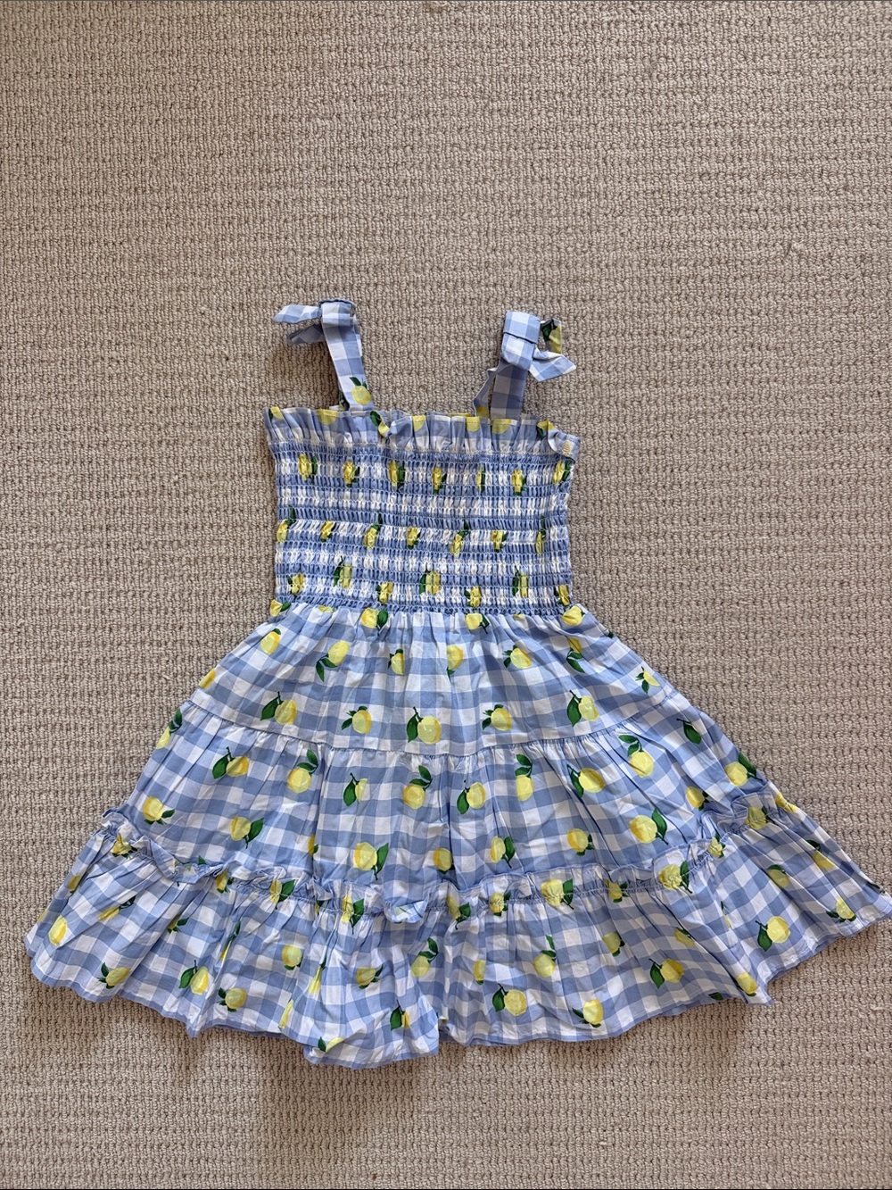 Janie and Jack Blue Gingham Lemon Print Sundress